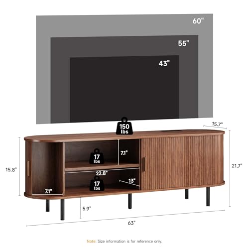 63" Mid Century Modern TV Stand with Sliding Doors for 65" TV, view 3