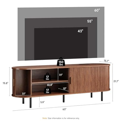 63" Mid Century Modern TV Stand with Sliding Doors for 65" TV, view 3