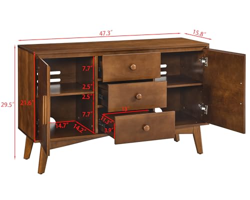 47" Real Wood Veneer Sideboard Buffet Cabinet with Storage Drawers, view 3