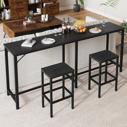 70.9" Bar Table and Chairs Set, Dining Table and Chair Sets, 3 Piece Counter Height Table and 2 Stools, Kithcen Table for Home Restaurant, Bar, Black BT09BB