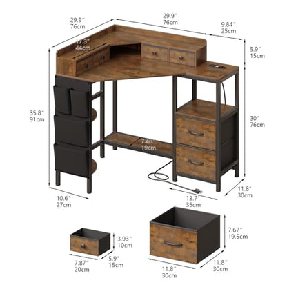 Corner Desk with 6 Fabric Drawers Shelves for Small Space Computer Desk, view 3