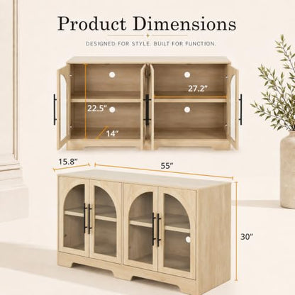 Sideboard Buffet Cabinet with Arched Glass Doors, Adjustable Shelves, view 3