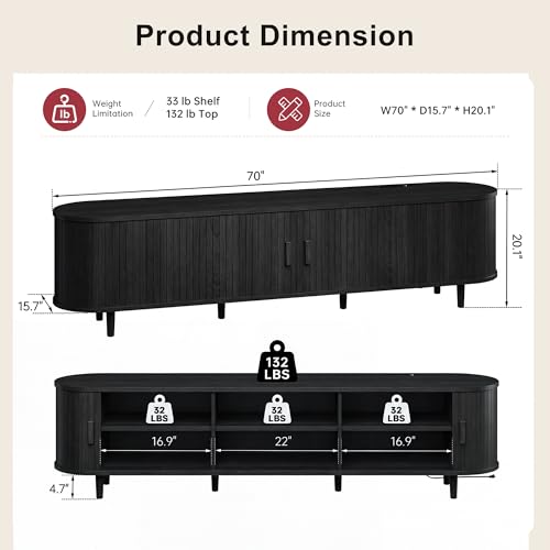 70" Mid Century Modern TV Stand, view 3