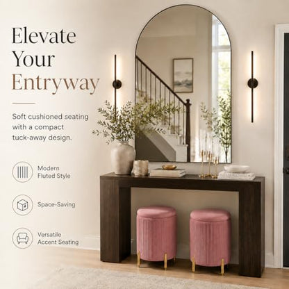 Round Ottoman Foot Stool with Storage and Metal Legs for Living Room Bedroom, Velvet Upholstered Footrest Stool Support 300lbs Modern Padded Seat Ottoman Coffee Table (Dusty Rose)
