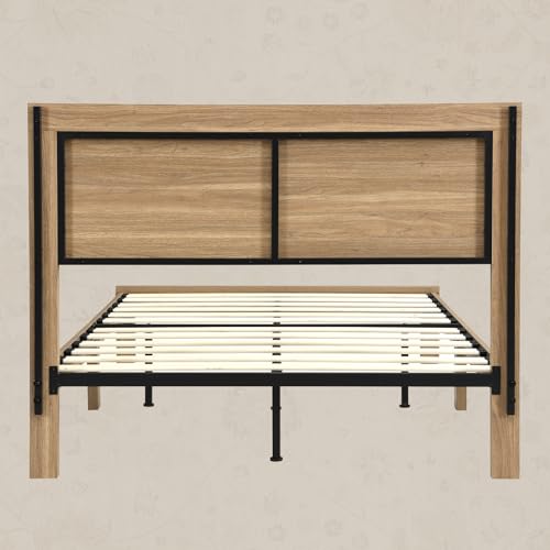 Full Bed Frame with Headboard Wood, view 6