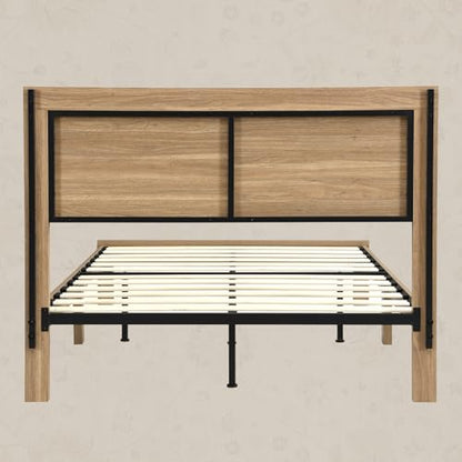 Full Bed Frame with Headboard Wood, view 6