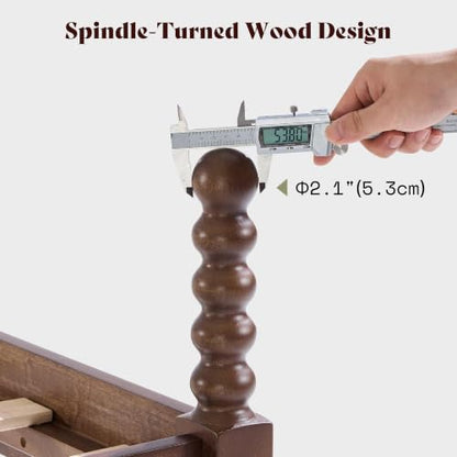 Solid Wood Bed Frame, Spindle Headboard, Queen Size Dark Walnut, view 5