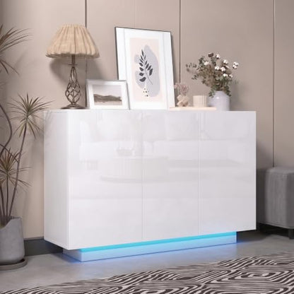 Modern 39.4" High Gloss Buffet Cabinet with LED Lights, White, view 2