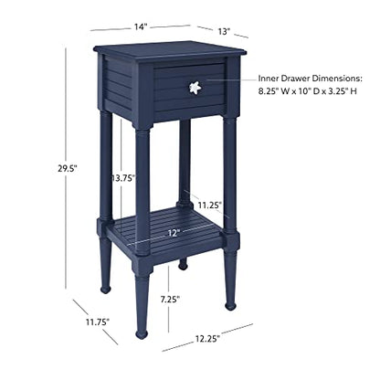Raleigh Navy Small Accent Table with Storage and Whimsical Starfish Drawer Pulls, 29.5" Tall