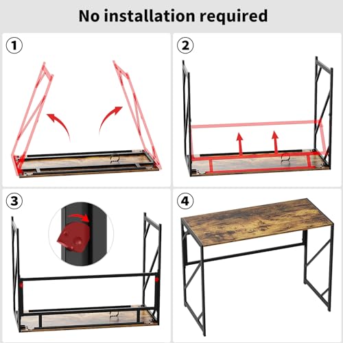 Folding Desk Writing Computer Desk for Home Office, No-Assembly Study Office Desk Foldable Table for Small Spaces