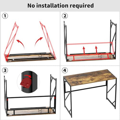 Folding Desk Writing Computer Desk for Home Office, No-Assembly Study Office Desk Foldable Table for Small Spaces