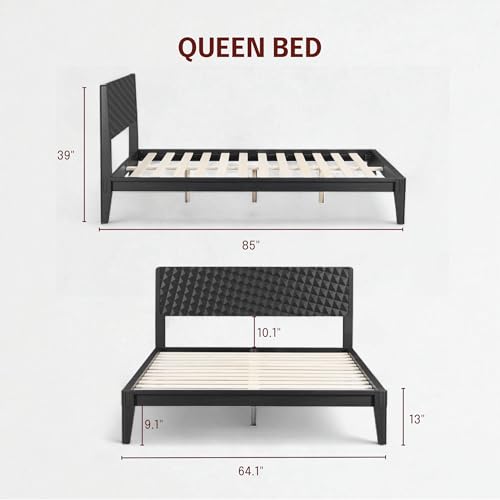 Sapa Solid Wood Bed Frame with 3D Carved Headboard, Japanese Joinery, view 3