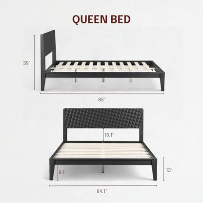 Sapa Solid Wood Bed Frame with 3D Carved Headboard, Japanese Joinery, view 3