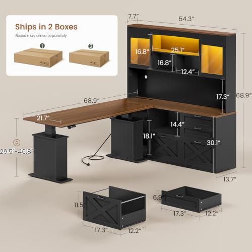 69" L Shaped Gaming Standing Desk with 4 Drawers, Storage Bookshelf, view 3