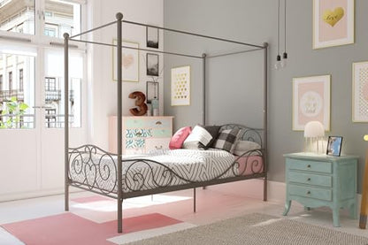 Metal Canopy Kids Platform Bed with Four Poster Design, view 2