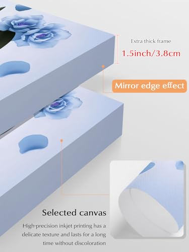 NuYeBiofx Graduation Cap Flowers Roses Canvas Wall Art Prints,40"x28" Framed Picture Artwork Blue Background Printed Canvas Oil Painting for Living Room Bedroom Office,Ready to Hang