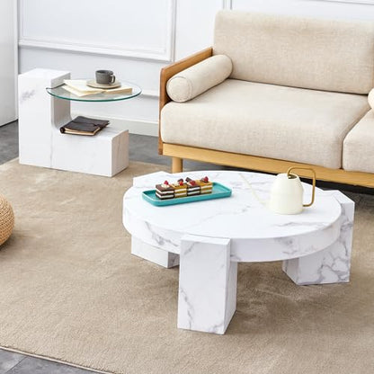 A Modern, Fashionable, and Marble texturedcoffee Table with a Side Table. Match with Multiple Scenes. Suitable for Living Room and Bedroom.
