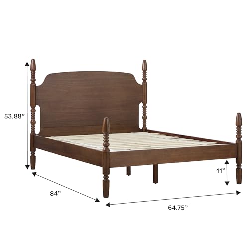 EZ Assembly™ Traditional Wood Spindle Post Bed, Modern Farmhouse Bed Frame Queen Bed Frame with Headboard, No Box Spring Required, Queen Size, Dark Brown