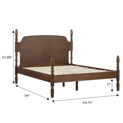 EZ Assembly™ Traditional Wood Spindle Post Bed, Modern Farmhouse Bed Frame Queen Bed Frame with Headboard, No Box Spring Required, Queen Size, Dark Brown