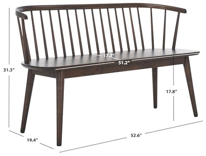 SAFAVIEH Furniture - Blanchard Spindle Bench - Dark Walnut - Solid Wood - Classic Windsor Design - Ideal for Entryway, Bedroom, Dining Room, 17.8" Seat Height (BCH8500G)