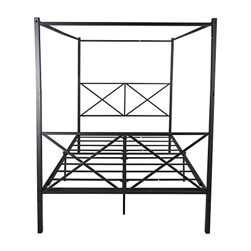 Queen Size Canopy Bed Frame, Black, view 7