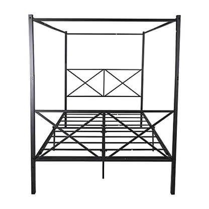 Queen Size Canopy Bed Frame, Black, view 7