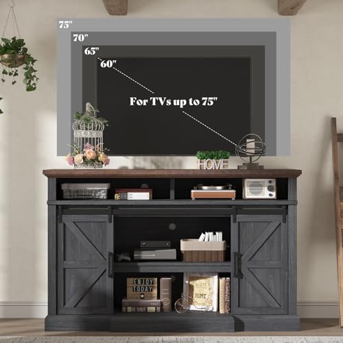 66" W Farmhouse TV Stand, Entertainment Center with Storage, Grey, view 6