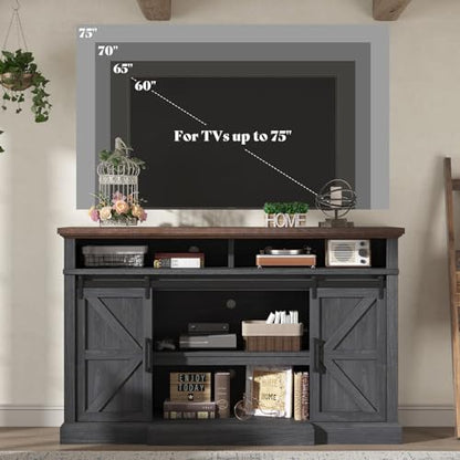 66" W Farmhouse TV Stand, Entertainment Center with Storage, Grey, view 6