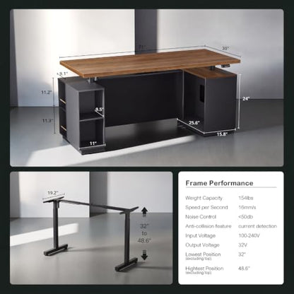 71" Executive Standing Desk with Privacy Panel, Black Walnut, view 3