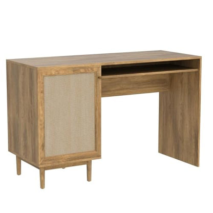 Haylee Boho Farmhouse Writing Desk, with Natural Rattan Exterior Door, view 5