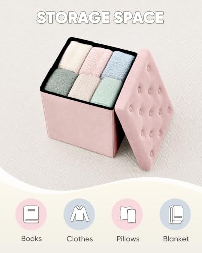 Storage Ottoman Cube, Velvet Tufted Folding Ottomans, Pink, view 5