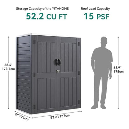 59 cuft Vertical Outdoor Storage Shed w/o Shelf, 5.6 x 2.3 ft Lockable Resin Waterproof Tall Storage Cabinet, Suitable for Patio Furniture, Pool Accessories, and Garden Tools, Dark Gray