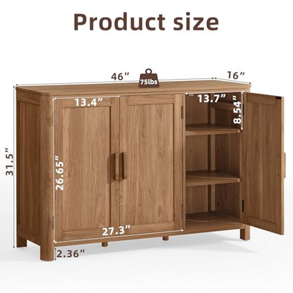 Sideboard Buffet Cabinet with Storage, 46" Arc-Shaped Credenza with 3 Doors & Adjustable Shelves, Mid Century Modern Coffee Bar Cabinet for Kitchen, Living Room, Entryway, Darkwood