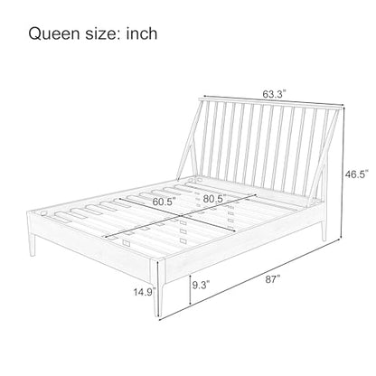 Queen Size Solid Bamboo Wood Spindle Platform Bed with 46.5" Tall Headboard, view 3
