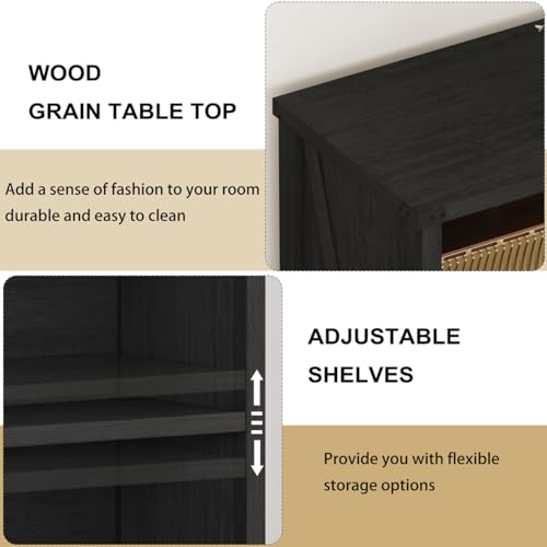 Small Black Bookshelf, 3 Tier Short Book Shelf, Farmhouse Bookcase Storage Organizer, Wooden Book Cases for Small Space, Office, Bedroom, Living Room, Apartment (Black Oak)