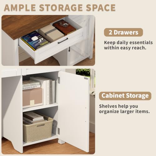 Farmhouse 43.3" Computer Desk with Storage Drawers for Home Office, White, view 6