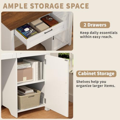 Farmhouse 43.3" Computer Desk with Storage Drawers for Home Office, White, view 6