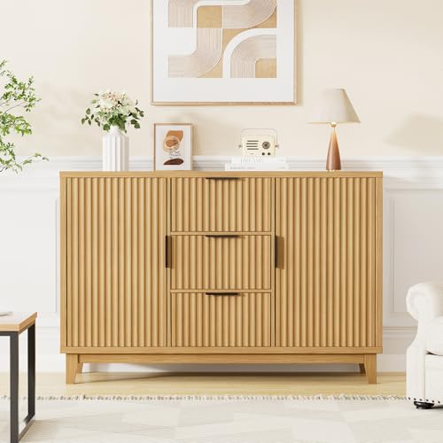 47.2" W Storage Cabinet with 3 Drawers, Fluted Buffet Cabinet with Storage, view 2