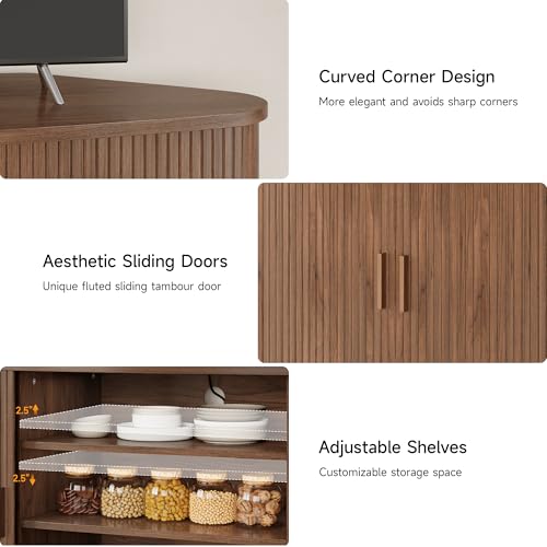 47" Corner TV Stand, Corner Cabinet with Sliding Door, Walnut, view 7