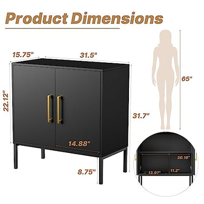 Storage Cabinet with Doors and Shelves, Free Standing Office Cabinet, Modern Wood Buffet Sideboard for Kitchen, Living Room, Bedroom, Hallway, Black