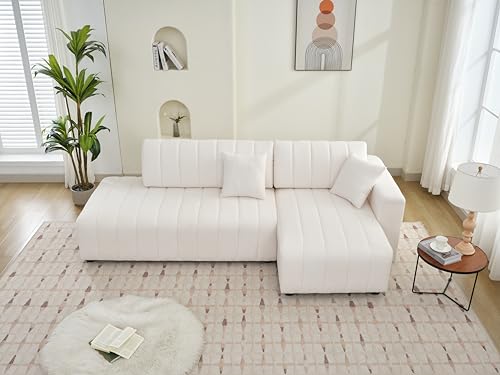 Plush L Shaped Tufted Corner Sofa with Decorative Pillows