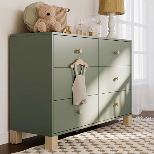 California 6-Drawer Double Dresser, Olive with Driftwood, view 3