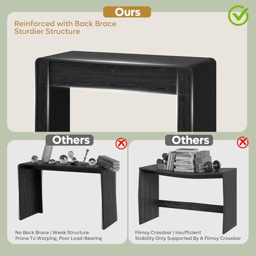 Computer Desk with 2 Drawers, 47 Inch Wood Home Office Desk, Small Writing Table with Curved Handles & Waterfall Rounded Edges, Cute Modern Desks for Bedroom Study Living Room, Black