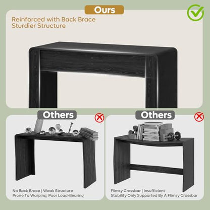 Computer Desk with 2 Drawers, 47 Inch Wood Home Office Desk, Small Writing Table with Curved Handles & Waterfall Rounded Edges, Cute Modern Desks for Bedroom Study Living Room, Black