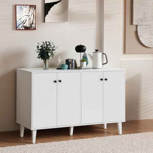 Sideboard Buffet Cabinet Kitchen Storage Cabinet Living Room 4 Doors Console Table (White)