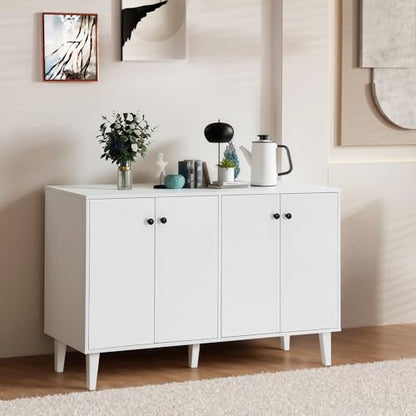 Sideboard Buffet Cabinet Kitchen Storage Cabinet Living Room 4 Doors Console Table (White)