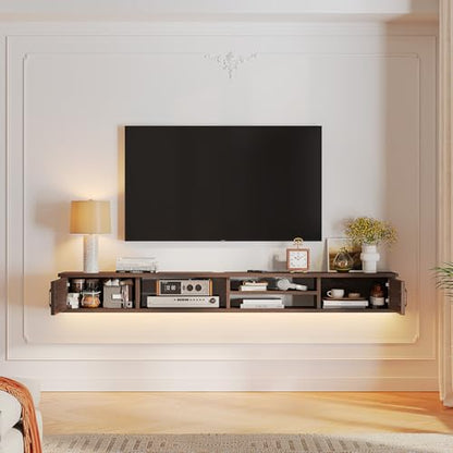 51'' Floating TV Stand with Doors & Open Cabinets,Walnut, view 5