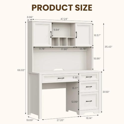 Farmhouse Desk with Hutch, Executive Desk with Storage Cabinet, view 3