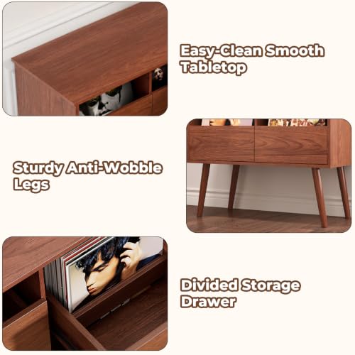 Mid Century Modern Record Player Stand with Vinyl Storage, Brown, view 6