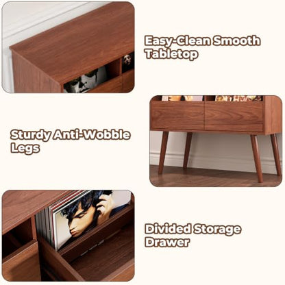 Mid Century Modern Record Player Stand with Vinyl Storage, Brown, view 6